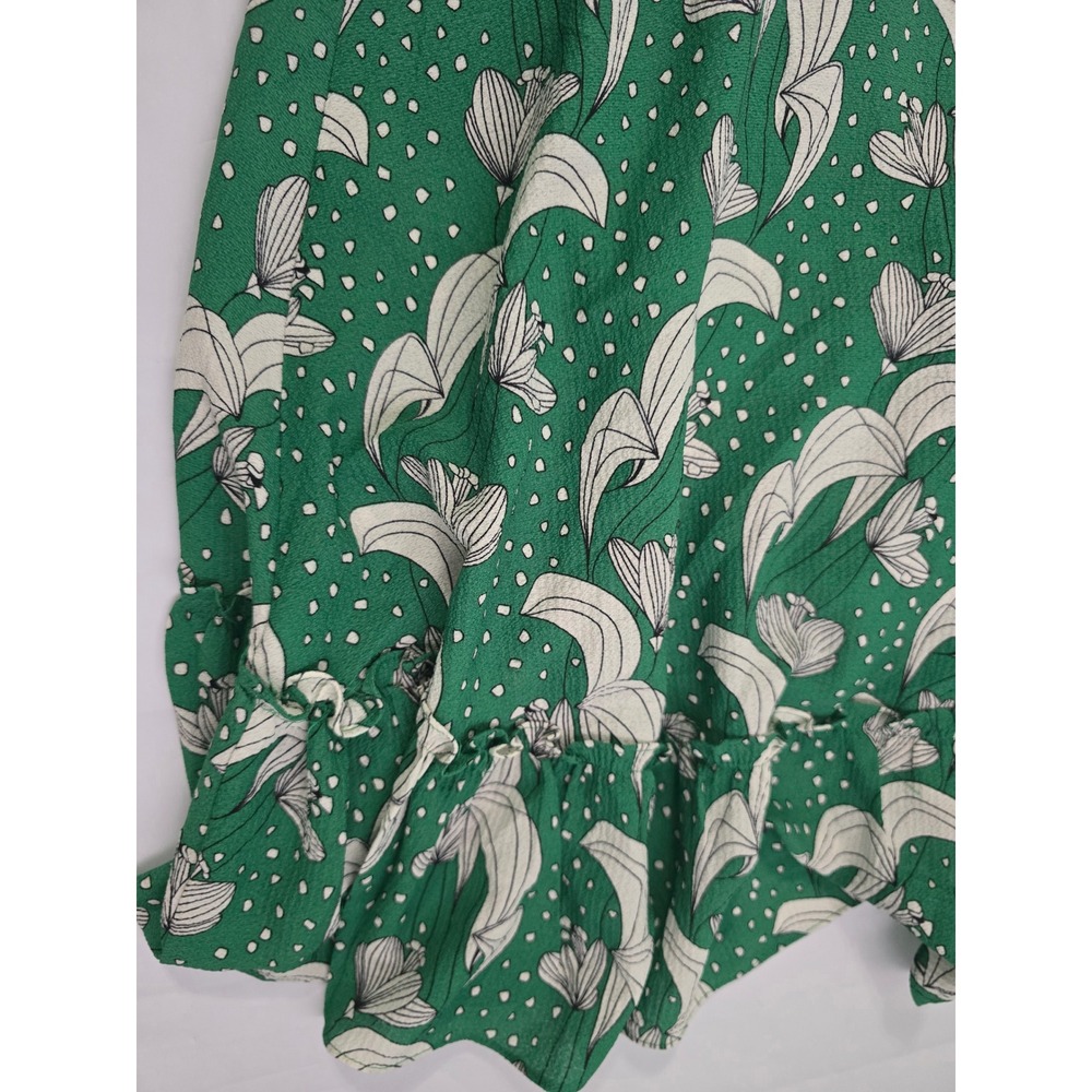 MaxStudio Green Floral Polka Dot Ruffle Wrap Dress Flutter Sleeve 8912C60 Medium - Picture 14 of 16